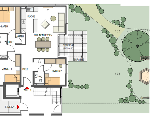 Raffinierte 4-Zi-Wohnung im Erdgeschoss mit Garten, Gäste-WC und Abstellraum