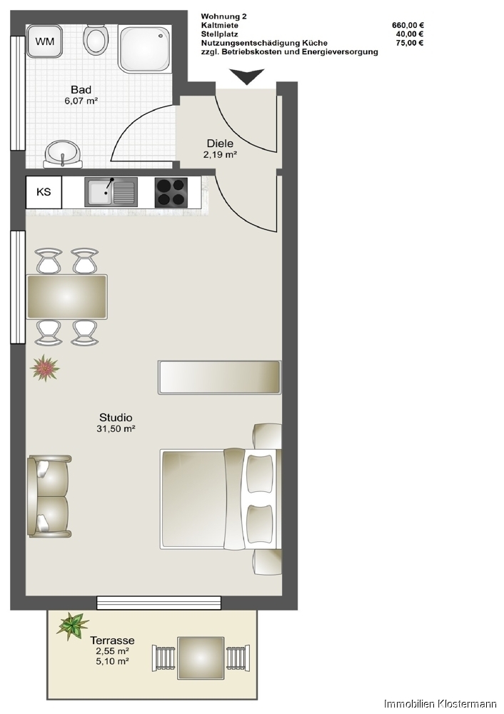 Modernes 1-Zimmer-Studio mit hochwertiger Ausstattung in Top-Lage - Foto 4