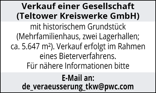 Verkauf einer Gesellschaft (Teltower Kreiswerke GmbH)