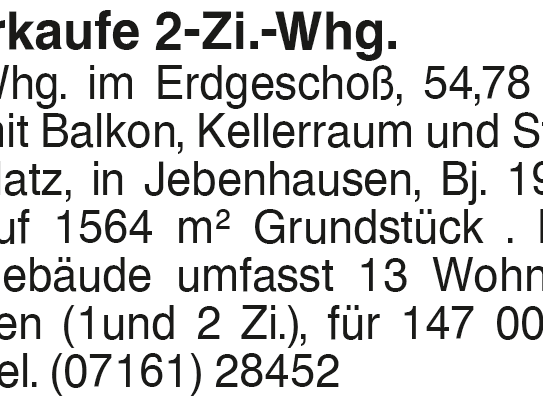 Verkaufe 2 Zi. Whg