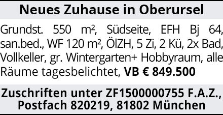 Neues Zuhause in Oberursel Grundst. 550 m², Südseite, EFH Bj 64, san.bed.