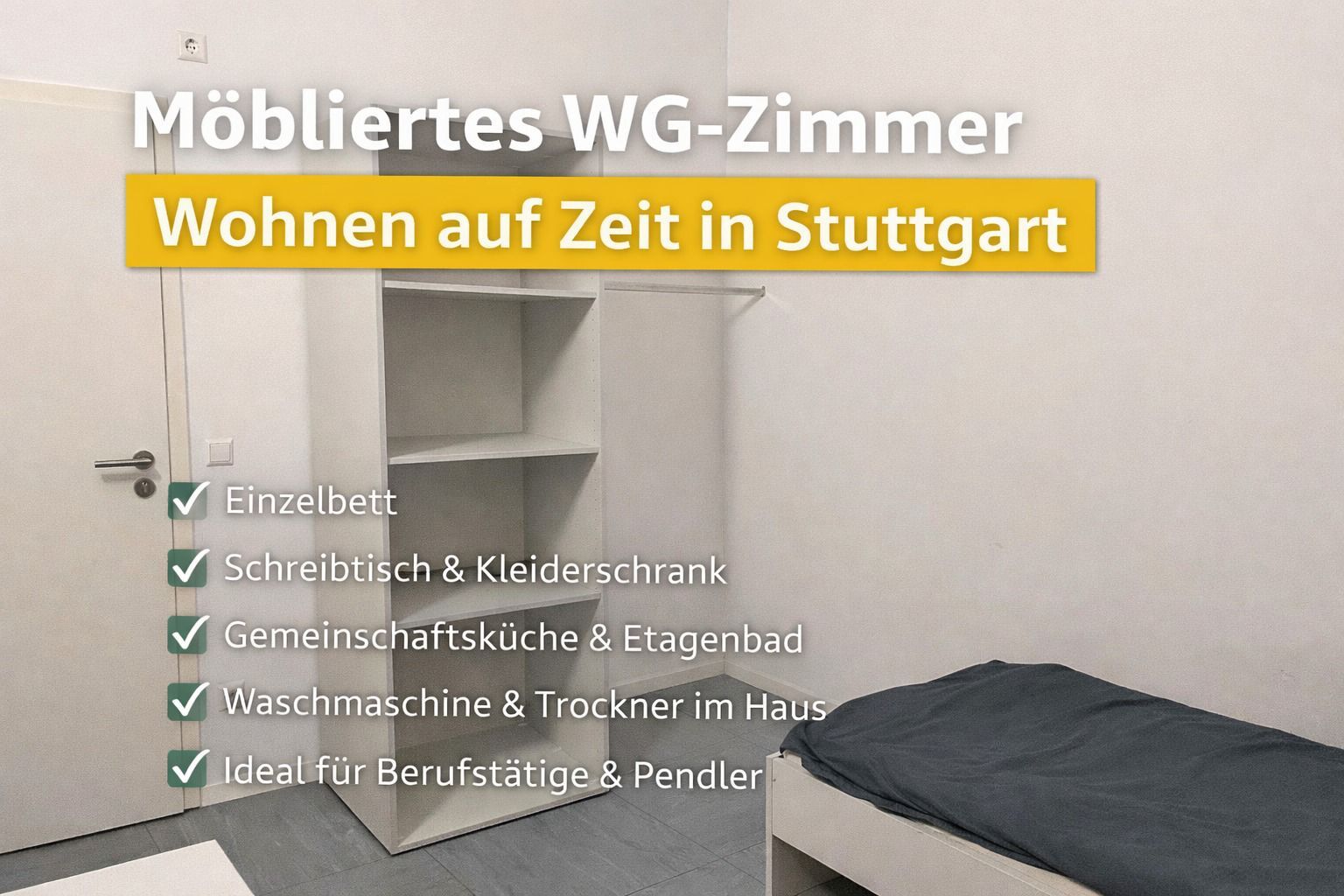 WG-Zimmer im Gästehaus mit WLAN, Etagen-Dusche/WC & Gemeinschaftsküche, Waschmaschine + Trockner