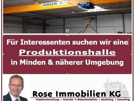 Wir suchen im Kundenauftrag eine Lager-/Produktionshalle möglichst mit Kranbahn ab 2,0t!!