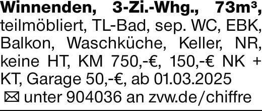 Winnenden, 3-Zi.-Whg., 73m³, teilmöbliert, TL-Bad, sep. WC, EBK, Balkon,...