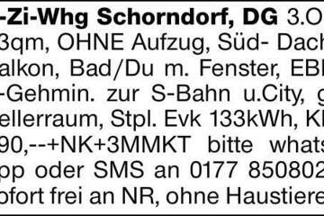 2-Zi-Whg Schorndorf, DG 3.OG 63qm, OHNE Aufzug, Süd- Dachbalkon, Bad/Du...