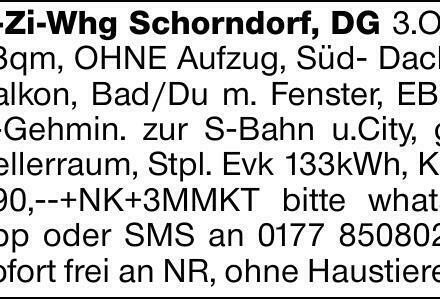 2-Zi-Whg Schorndorf, DG 3.OG 63qm, OHNE Aufzug, Süd- Dachbalkon, Bad/Du...