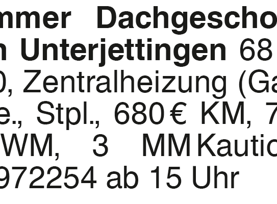 2,5 Zimmer Dachgeschosswohnung in Unterjettingen