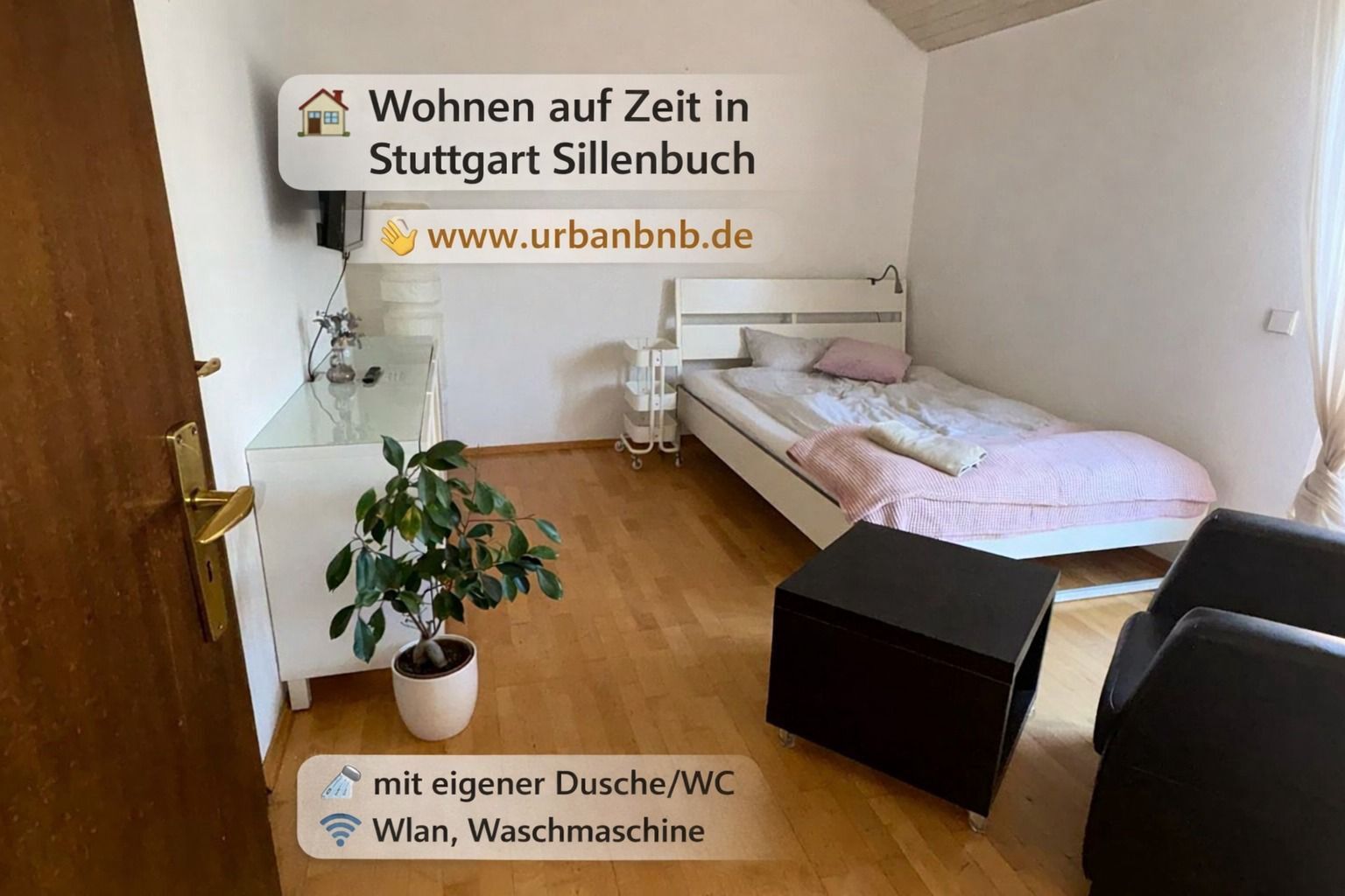 Zimmer mit eigener Dusche/WC, TV, Wlan, eigene Dachloggia, Gästeküche, Waschmaschine und Gartennutzung