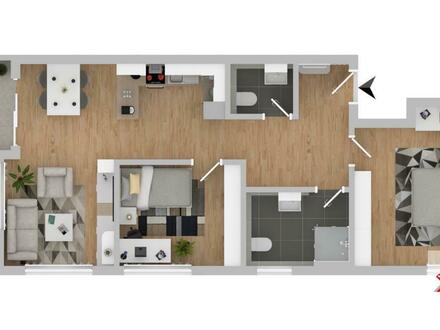 Neue, helle 3-Zimmerwohnung mit Einbauküche und Balkon