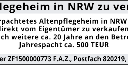 Langfristig verpachtetes Altenpflegeheim in NRW