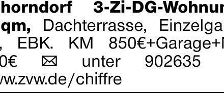 Schorndorf 3-Zi-DG-Wohnung, 68qm, Dachterrasse, Einzelgarage, EBK. KM 850€+Garage+NK...