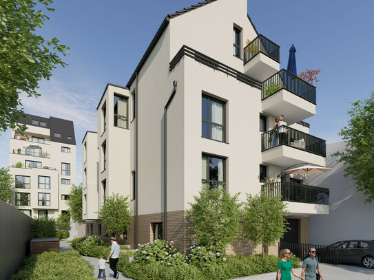 Stadtleben & Entspannung in der Augustenstraße: große Terrasse mit kleinem Garten hinterm Haus