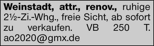 Weinstadt, attr., renov., ruhige 2½-Zi.-Whg., freie Sicht, ab sofort zu...