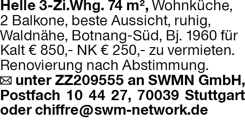                                                               3-Zi.Whg. Botnang-S&uuml;d                                                       in Süd (Kassel)
