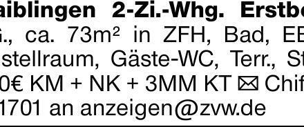 Waiblingen 2-Zi.-Whg. Erstbez. EG., ca. 73m² in ZFH, Bad, EBK, Abstellraum,...