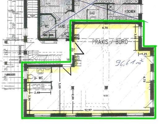 97m² Gepflegte Büro-/Praxisräume, ebenerdig gelegen, mit Stellplätzen, Garage und Keller