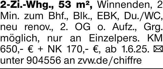 2-Zi.-Whg., 53 m², Winnenden, 2 Min. zum Bhf., Blk., EBK, Du./WC, neu renov.,...