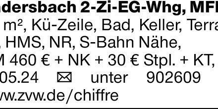 Endersbach 2-Zi-EG-Whg, MFHS45 m², Kü-Zeile, Bad, Keller, Terrasse, HMS,...