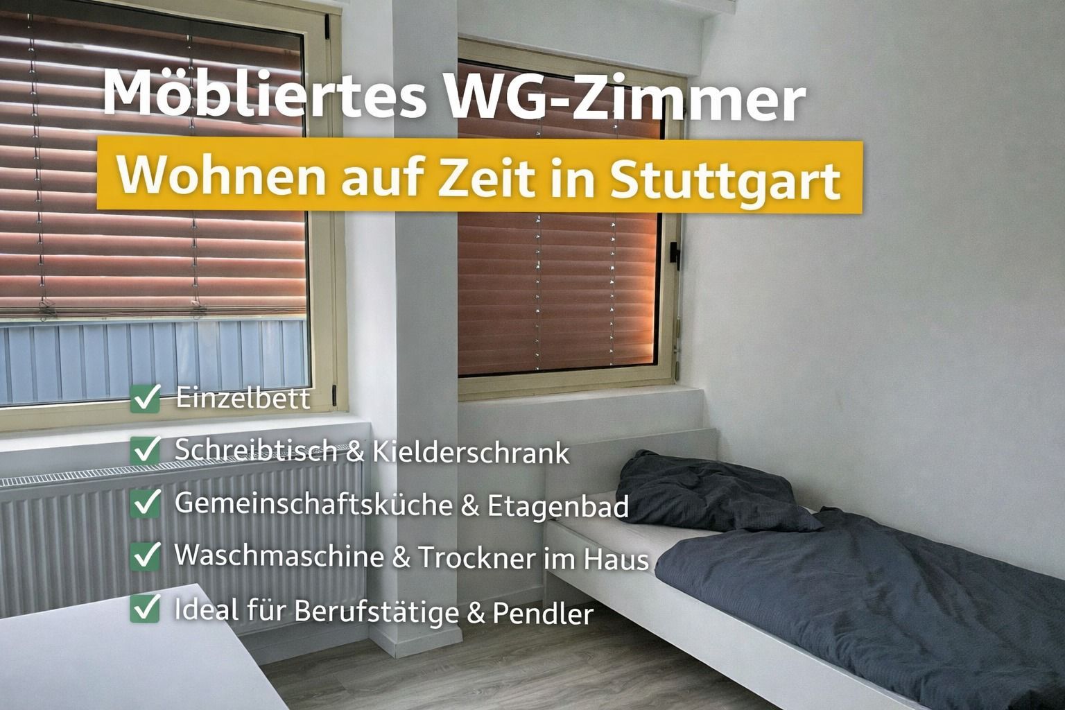 WG-Zimmer im Gästehaus mit WLAN, Etagen-Dusche/WC & Gemeinschaftsküche, Waschmaschine + Trockner
