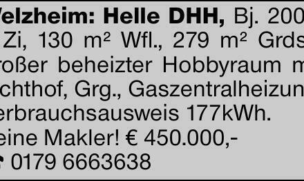 Welzheim: Helle DHH, Bj. 2003, 4 Zi, 130 m² Wfl., 279 m² Grdst., großer...