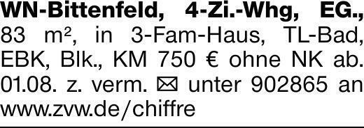 WN-Bittenfeld, 4-Zi.-Whg, EG., 83 m², in 3-Fam-Haus, TL-Bad, EBK, Blk.,...