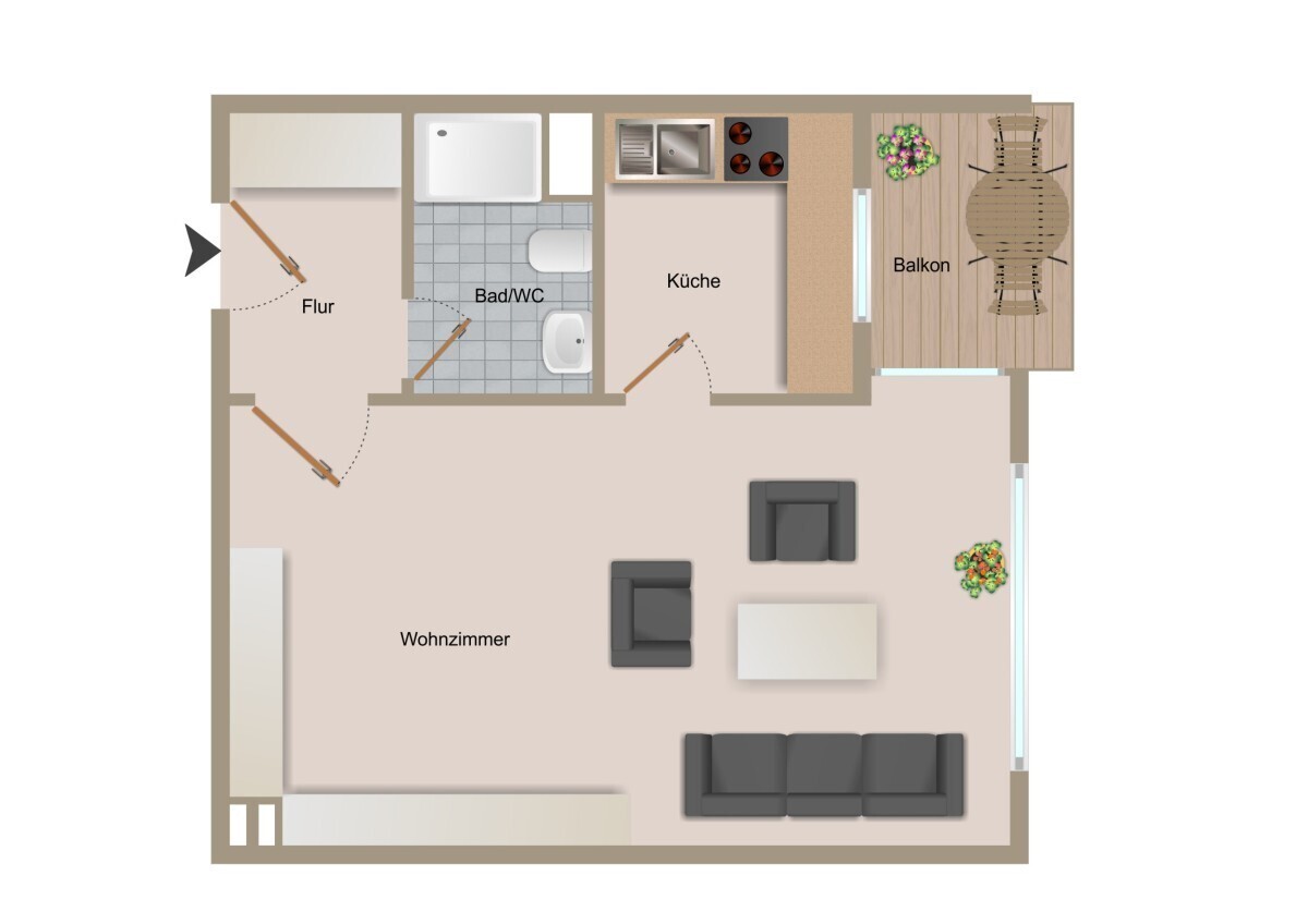 Kompakte 1-Zimmer-Wohnung mit moderner Einbauküche - Foto 3