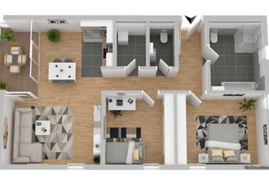 Erstbezug - Geräumige 3-Zimmer-Wohnung mit Terrasse und Gartenanteil
