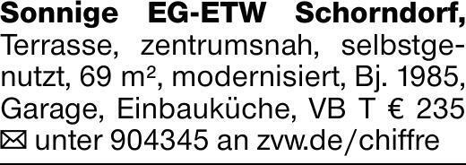 Sonnige EG-ETW Schorndorf, Terrasse, zentrumsnah, selbstgenutzt, 69 m²,...