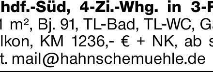 Schdf.-Süd, 4-Zi.-Whg. in 3-FH, 121 m², Bj. 91, TL-Bad, TL-WC, Gas, Balkon,...