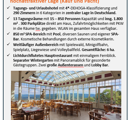 Tagungs- und Urlaubshotel in touristisch hochattraktiver Lage (Kauf und Pacht)