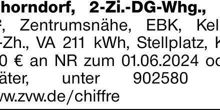 Schorndorf, 2-Zi.-DG-Whg., 41 m², Zentrumsnähe, EBK, Keller, Öl-Zh., VA...