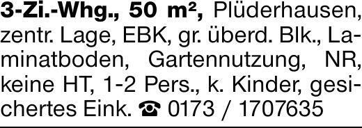 3-Zi.-Whg., 50 m², Plüderhausen, zentr. Lage, EBK, gr. überd. Blk., Laminatboden,...