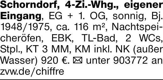 Schorndorf, 4-Zi.-Whg., eigener Eingang, EG + 1. OG, sonnig, Bj. 1948/1975,...