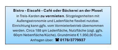 Bistro - Eiscafé - Café oder Bäckerei an der Mosel in Treis-Karden