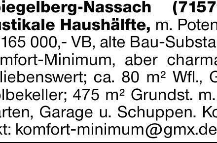 Spiegelberg-Nassach (71579): Rustikale Haushälfte, m. Potenzial, 165 000,-...