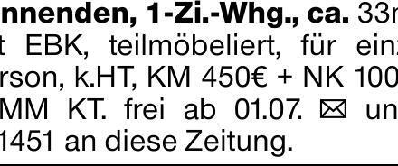 Winnenden, 1-Zi.-Whg., ca. 33m², mit EBK, teilmöbeliert, für einzel Person,...