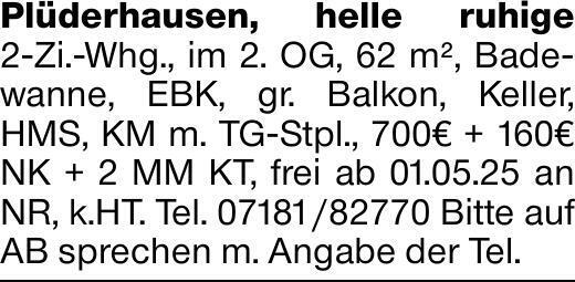Plüderhausen, helle ruhige 2-Zi.-Whg., im 2. OG, 62 m², Badewanne, EBK,...