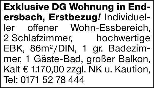 Exklusive DG Wohnung in Endersbach, Erstbezug! Individueller offener Wohn-Essbereich,...