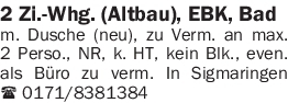 Vermietung 2-3 Zimmer-Wohnungen