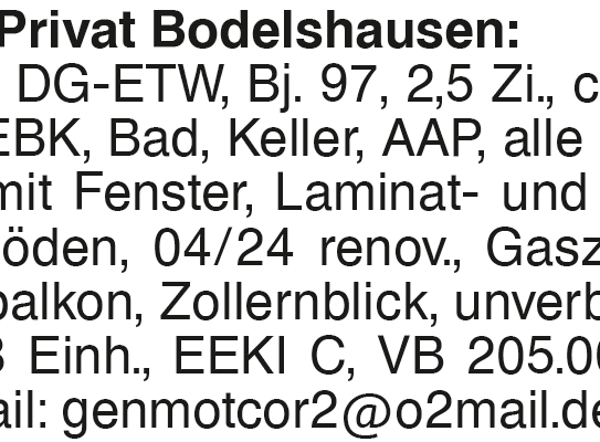 Privatverkauf Bodelshausen DG-ETW