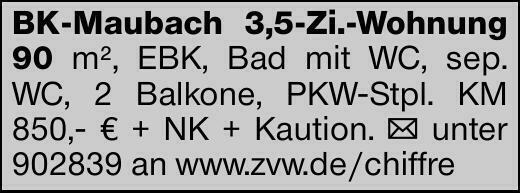 BK-Maubach 3,5-Zi.-Wohnung 90 m², EBK, Bad mit WC, sep. WC, 2 Balkone,...