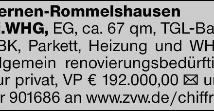 Kernen-Rommelshausen 3 Zi.WHG, EG, ca. 67 qm, TGL-Bad, EBK, Parkett, Heizung...