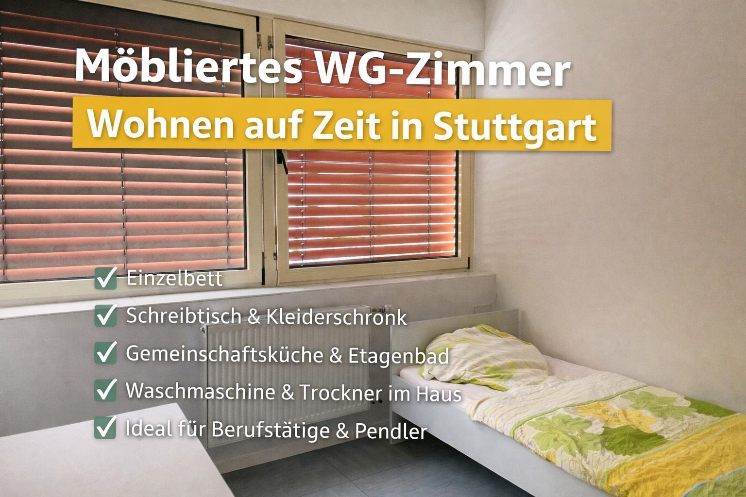 WG-Zimmer im Gästehaus mit WLAN, Etagen-Dusche/WC & Gemeinschaftsküche, Waschmaschine + Trockner