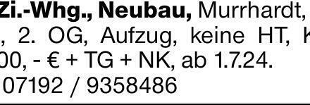 4-Zi.-Whg., N eubau, Murrhardt, 96 m², 2. OG, Aufzug, keine HT, KM 1200,...