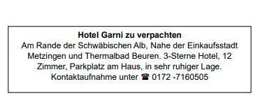 Hotel Garni zu verpachten