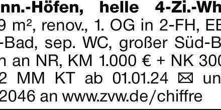 Winn.-Höfen, helle 4-Zi.-Whg., 109 m², renov., 1. OG in 2-FH, EBK, TL-Bad,...