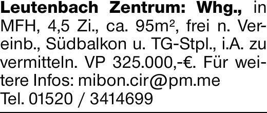 Leutenbach Zentrum: Whg., in MFH, 4,5 Zi., ca. 95m², frei n. Vereinb.,...