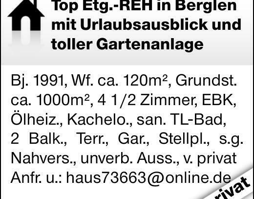 Top Etg.-REH in Berglenmit Urlaubsausblick undtoller GartenanlageBj. 1991,...