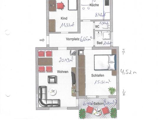 3 Zimmer Wohnung mit Garage