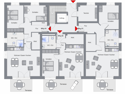 Neubau-ETW Wahnbek, W 4, OG links, 3 ZKB u. Balkon
